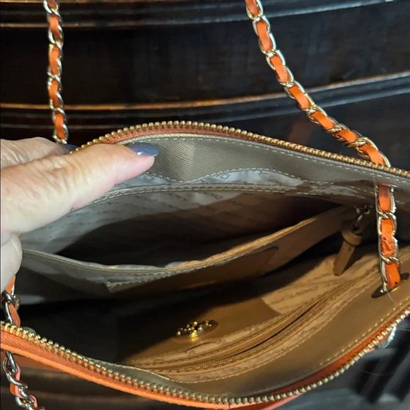 DKNY Gold Chain Vibrant Orange Shoulder Bag - Picture 5 of 5